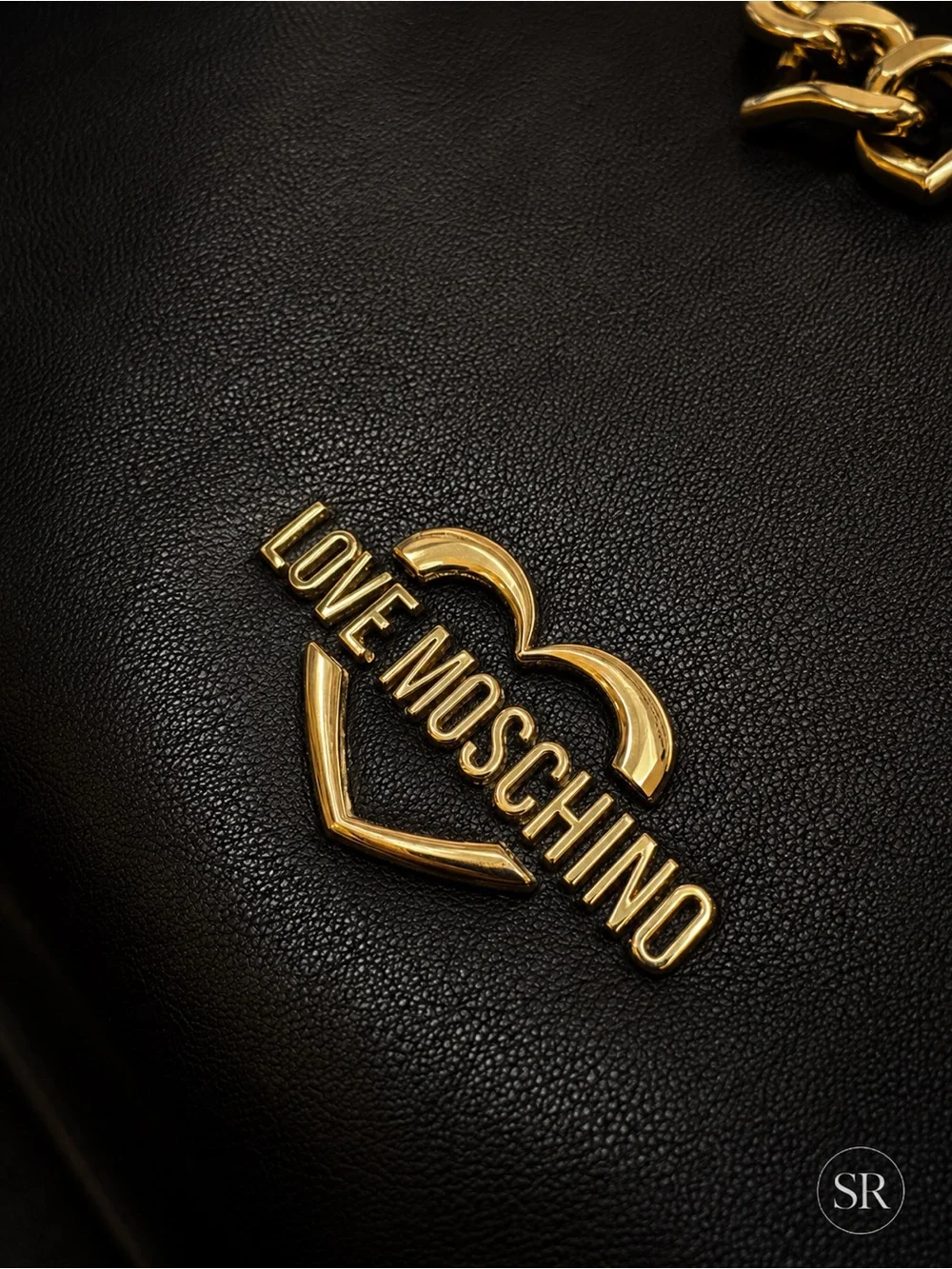 Love Moschino NWOT Black Satchel Crossbody Heart Chain Gold Hardware Dust Bag